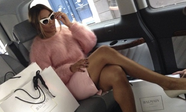 Ciara wears a pink fluffy jumper on Instagram