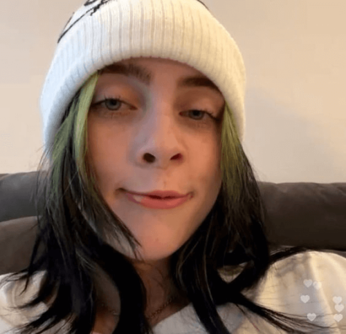 A tiny crop top and fishnets show off Billie Eilish's curves