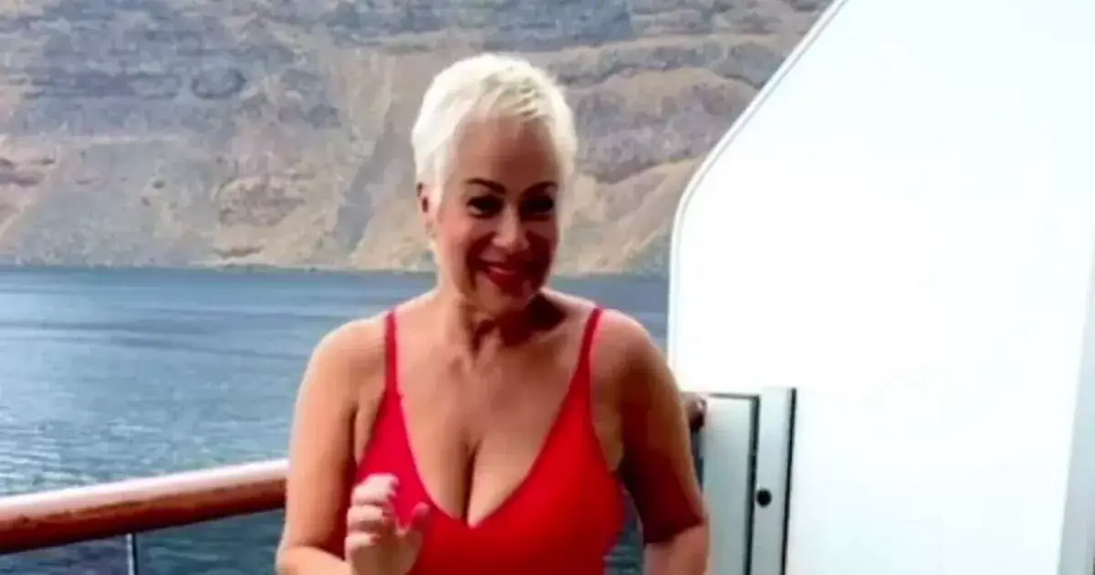 As her celebration of becoming a pensioner, Denise Welch stripped down to a red hot swimsuit