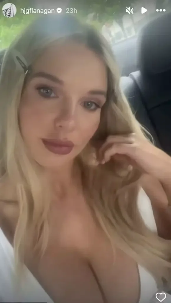 While sitting in the back seat of a car, Helen Flanagan showed off her killer figure in a tiny white top.