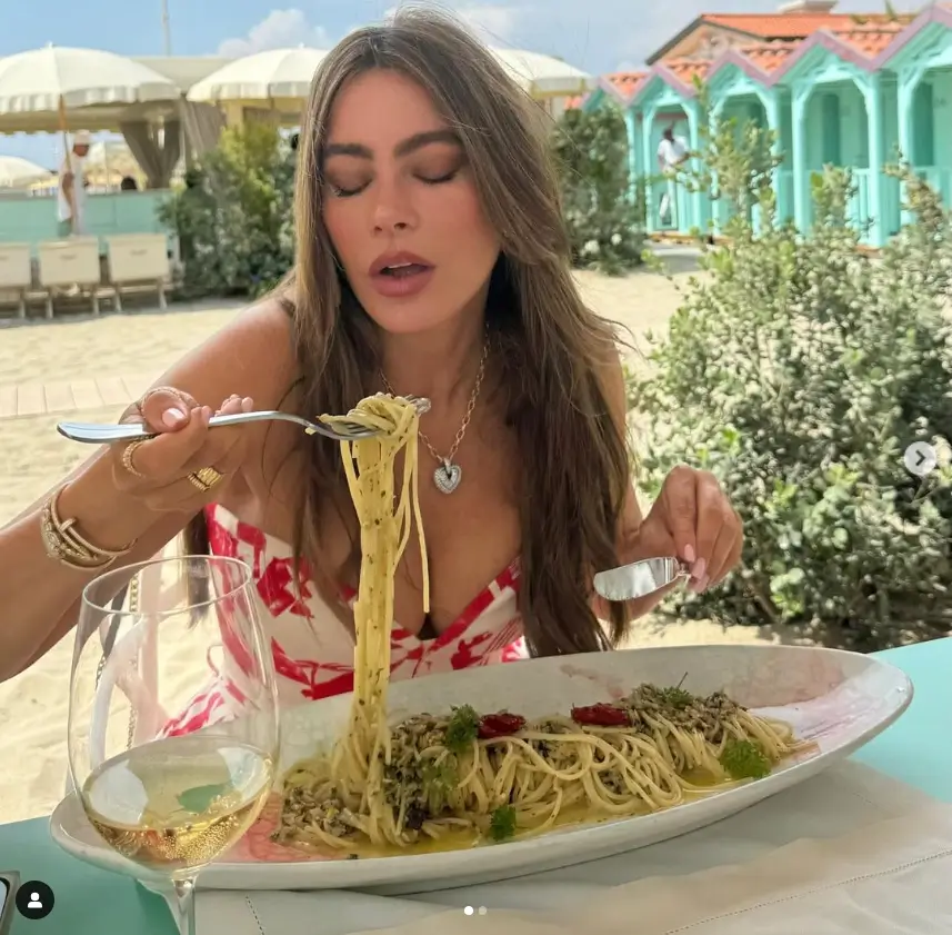 On Friday, Sofia Vergara posted pictures to Instagram showing herself digging into a huge plate of pasta during an Italian vacation.