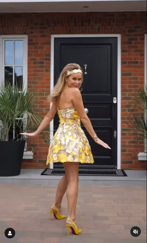 In a strapless yellow floral dress that cinched in at the waist and revealed her svelte figure, Amanda Holden threw an extravagant Palm Royale themed party on Friday night.