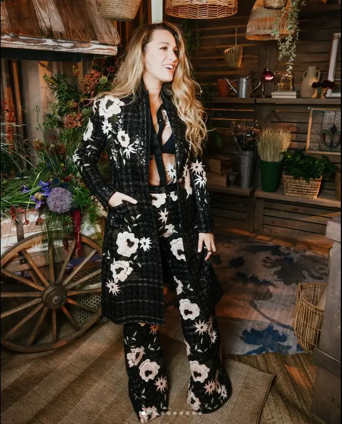 Blake Lively, 36, gave Instagram fans a taste of her sizzling side when she shared photos of herself in a floral ensemble that highlighted her very busty black bra.