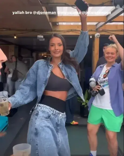 TV presenter Maya Jama, 29, bared her toned abs in a black crop top as she partied with her friends a week on from Love Island final.