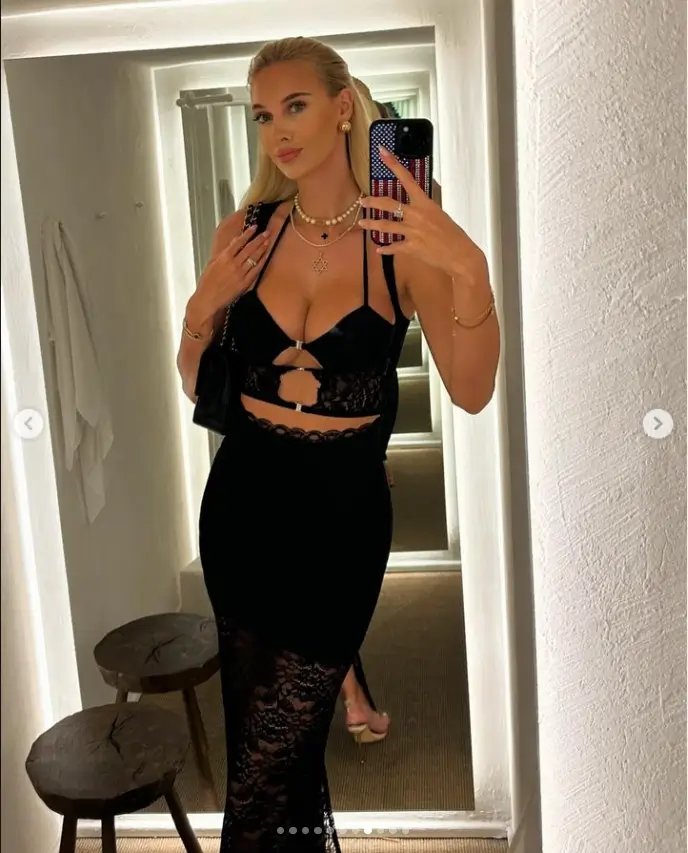 In a stunning stringy braless top and matching skirt, Veronika Rajek teased her fans with stunning snaps ahead of the weekend