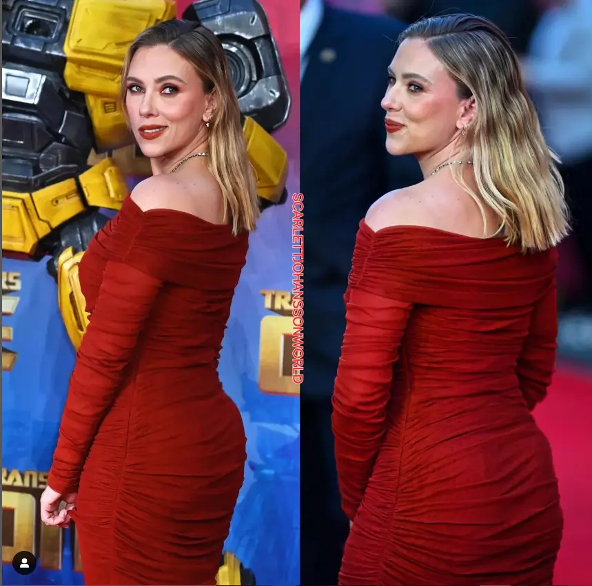 A strapless figure-hugging dress that highlighted Scarlett Johansson's hourglass figure at her latest red carpet appearance.