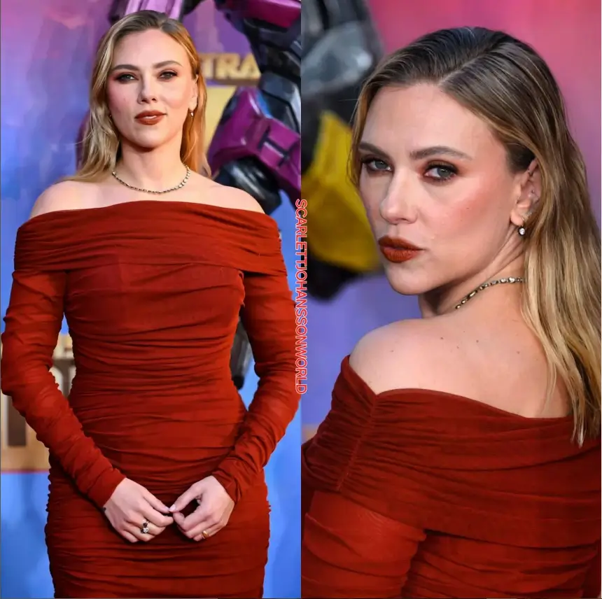 In addition to her glitzy silver choker necklace and elegant hoop earrings, Scarlett wore her blonde hair down straight, accentuating her cherub features, high cheekbones, and plump pout as she kept her glam demure.