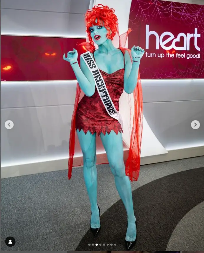 Ashley opted to dress up as Miss Argentina from the cult classic. Covering herself in blue paint for the look, she portrayed the 1939 pageant queen who committed suicide after losing the Miss World crown. She completed her zany look with a bright orange wig and cape, just to add to the chaos.