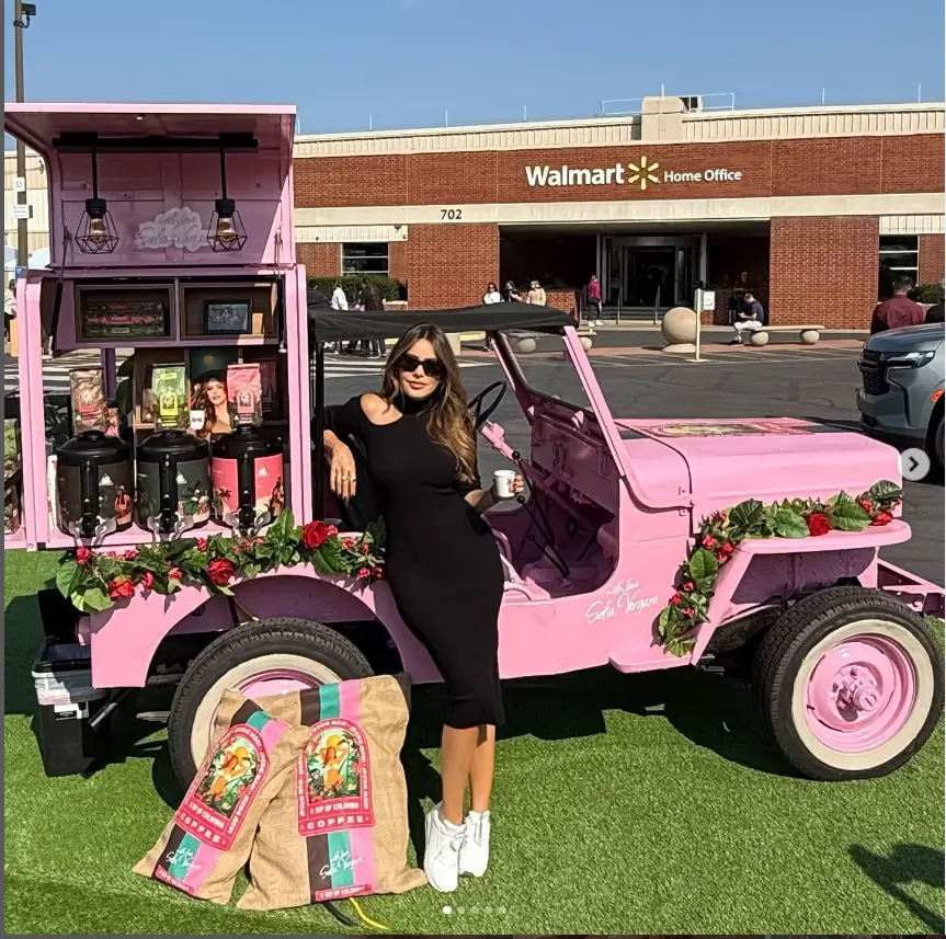 In her pink Jeep, Sofia Vergara showed up at a Walmart in Bentonville, Arkansas to promote Schwarzkopf hair care for which she is a brand ambassador.