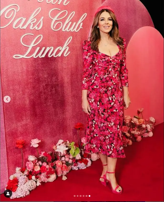 In the low-cut fabulous pink dress that showed off Elizabeth Hurley's curves, she looked ageless as ever