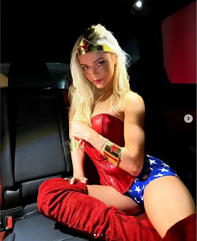 Olivia Dunne posted photos on Instagram wearing her Wonder Woman costume for Halloween 2024, showcasing both her muscles and curves.