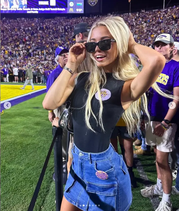 Olivia Dunne stuns in summery outfit with tight bodysuit and denim skirt, showing off her super-fit figure