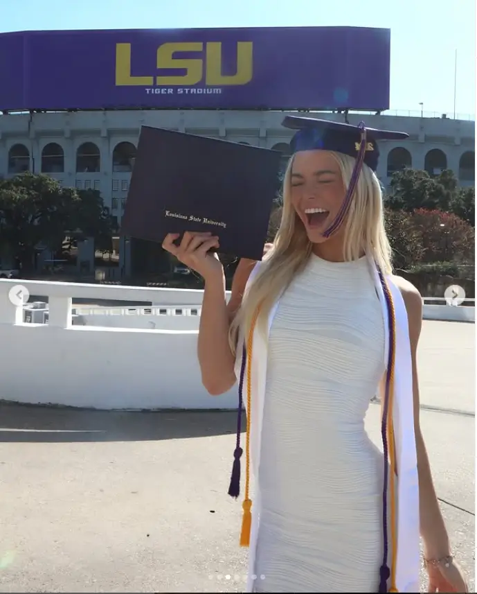 The 22-year-old athlete left her fans in awe as she marked her academic accomplishment with a stylish celebration, donning a figure-hugging white dress and cap and gown in stunning photos.