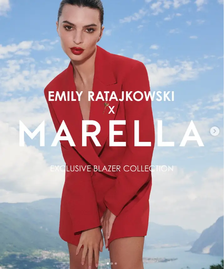 Emily confidently displayed her slender physique in a striking red jacket, opting to go without pants and let her long legs steal the show. Against the backdrop of a serene lake, she turned heads with her coordinated red lipstick and outfit.