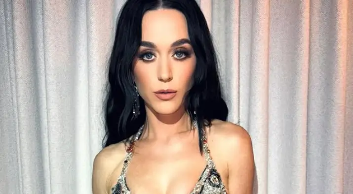 Katy Perry dazzled in a skimpy silver cut-out dress adorned with sparkling embellishments and sheer panels that showcased her flawless figure