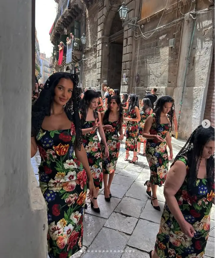 Maya Jama absolutely stunned in a form-fitting floral dress and dramatic black lace veil as she showcased her incredible figure